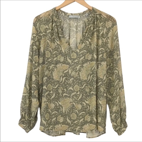 Vince Tops - Vince 100% Silk Blouse Sheer Floral Print Split V-Neck Bohemian Size S